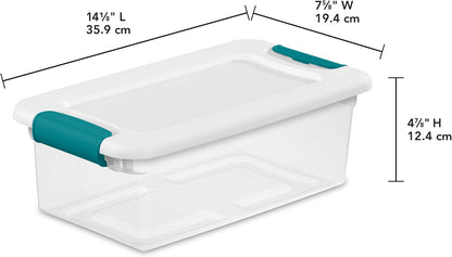 Sterilite 6 Qt Latching Storage Box - Stackable Plastic Container for Shoe Organization | Clear with White Lid, 12-Pack