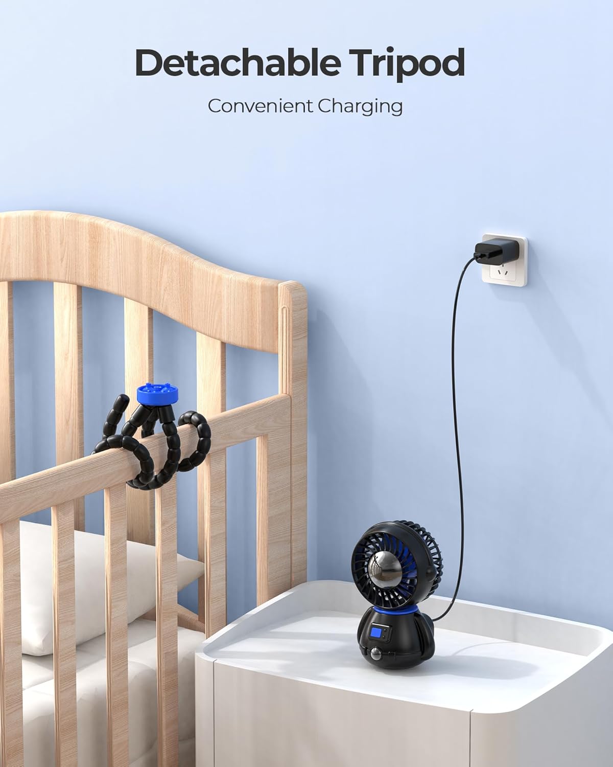 Koonie Astronaut Portable Stroller Fan, Baby-Safe Clip-on with Detachable Flexible Tripod, Rechargeable Battery