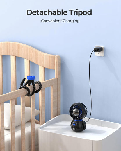 Koonie Astronaut Portable Stroller Fan, Baby-Safe Clip-on with Detachable Flexible Tripod, Rechargeable Battery