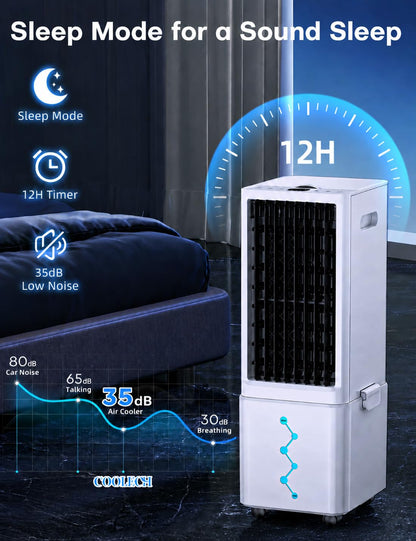 COOLECH Windowless Air Conditioner w/4 Mode&3 Speed, Waterless Alert, 2.4-Gal Tank for 24H Cooling, 12H Timer,20FT Remote, 70° Auto Swing Evaporative Air Cooler, Portable Air Conditioners for Bedrooms
