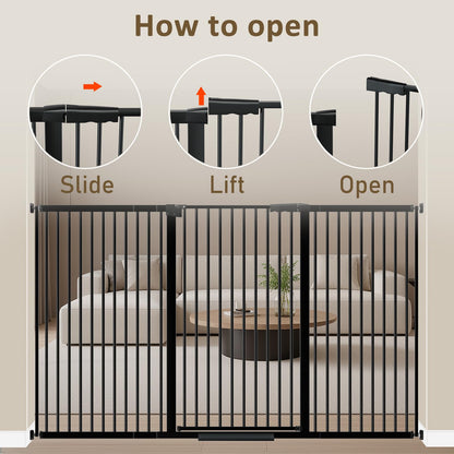 WAOWAO 40.55" Extra Tall 1.37" Ultra Narrow Spacing 69.49-77.36" Extra Wide Dogs Pets Baby Gate Safety Indoor Puppy Pressure Mounted Gate No Drill Black Metal for Stairs,Doorways,Kitchen,Hallway