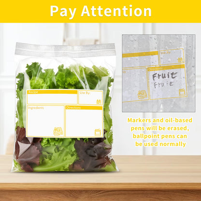 100pcs Labels for Freezer Bags Freezer Meal Labels with Instructions 3.2 X 5 inch Oil and Water Resistant Labels Food Labels for Freezer Storage for Leftovers in Fridge Removable Freezer (Yellow)