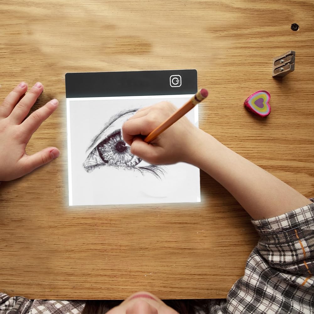 A5 LED Light Box, Tracing Board Drawing Pad Thin Art Stencil Tracer Tablet Copy Table Adjustable Brightness for DIY Diamond Painting Weeding Artists Sketching Animation Embossing Sewing Projects