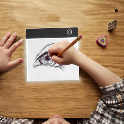 A5 LED Light Box, Tracing Board Drawing Pad Thin Art Stencil Tracer Tablet Copy Table Adjustable Brightness for DIY Diamond Painting Weeding Artists Sketching Animation Embossing Sewing Projects