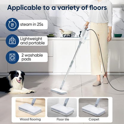 Seyola Steam Mop for Floor Cleaning, Steam Cleaner for Home with Handheld 6-in-1 Multi-function Attachments for Hardwood Floors, Clothes, Windows, Tiles Grout, Furniture Cleaning (off-white)