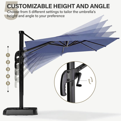 EO Living 11 Feet Patio Umbrella Outdoor Cantilever Square Umbrella Heavy Duty Aluminum Offset Umbrella with 360-degree Rotation for Garden Deck Pool Patio（Squre Blue）