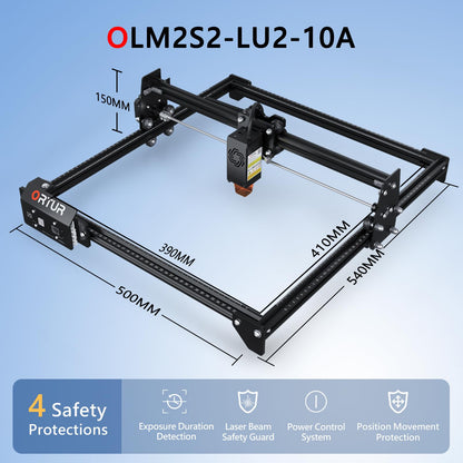 ORTUR Laser Master 2 S2 LU2-10A Laser Engraver Laser, 10000mW Engraving Cutting Machine, Class 4 High Accuracy Laser Cutter, DIY Laser Marking for Metal