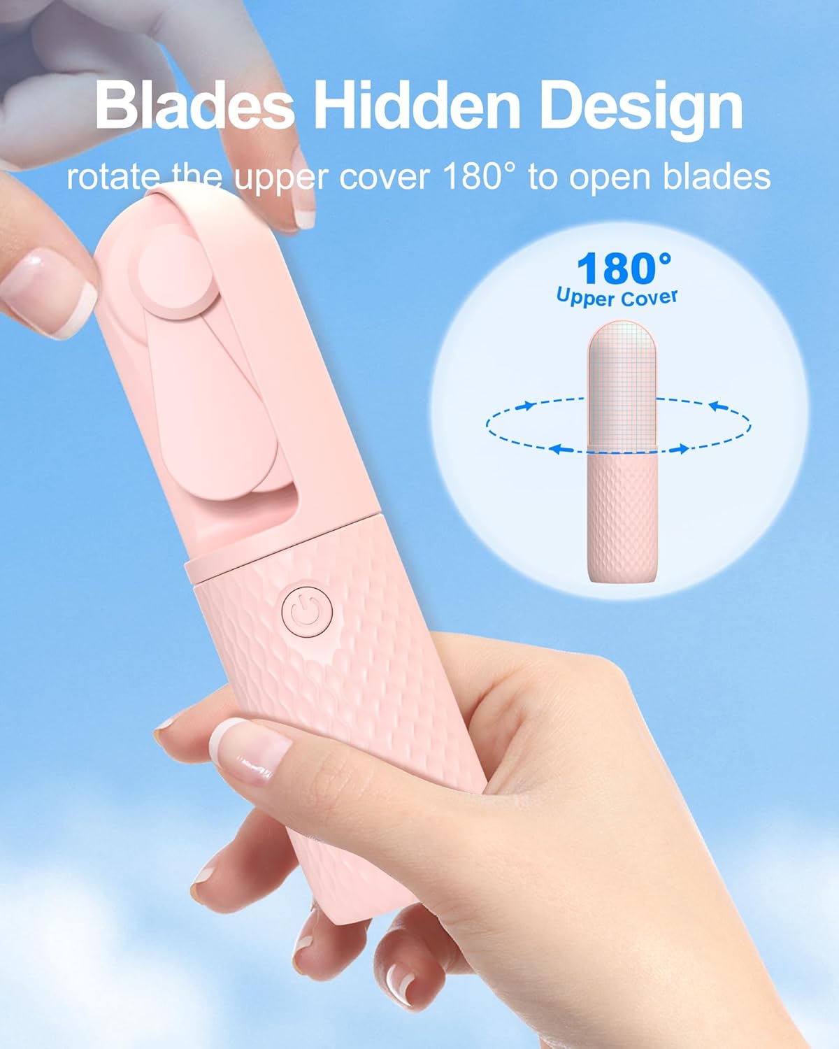 Mini Handheld Fan, Powerful USB Rechargeable Fan, Battery Operated Makeup Fan for Travel, Beach, 10-15.5H Working, Pink