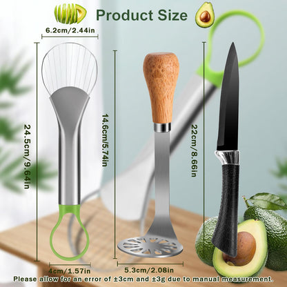 OERPHO Avocado Slicer Tool 3 in 1, Stainless Steel Avocado Cutter Tool Set, Avocado Masher & Avocado Peeler Tools, Multi-Function Avocado Smasher Tools for Slicing, Scooping and Pit Removal