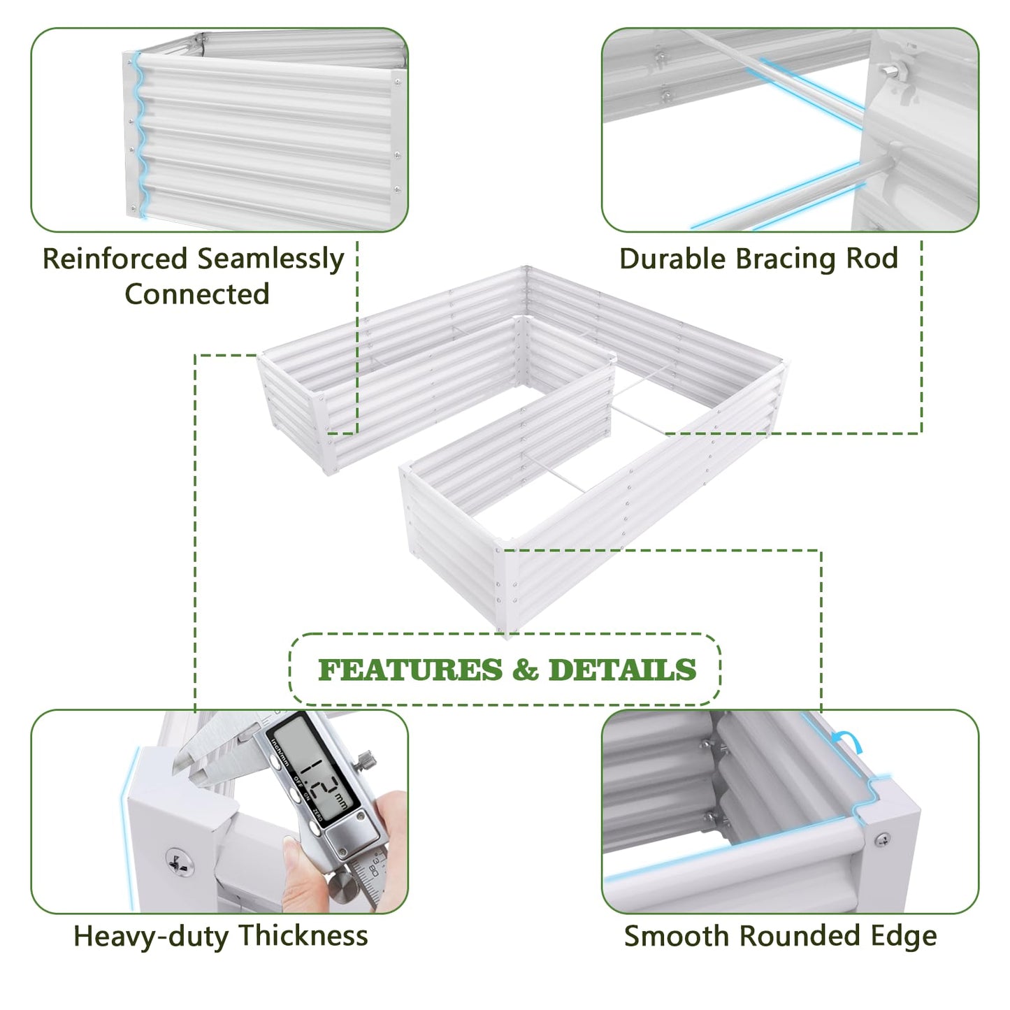 A ANLEOLIFE 6 Set U-Shaped Galvanized Raised Garden Beds Outdoor,6x6x1.5ft Large Metal Planter Box for Planting Vegetables Flowers Herb, Anti-Rust & Easy-Setup, Antique White