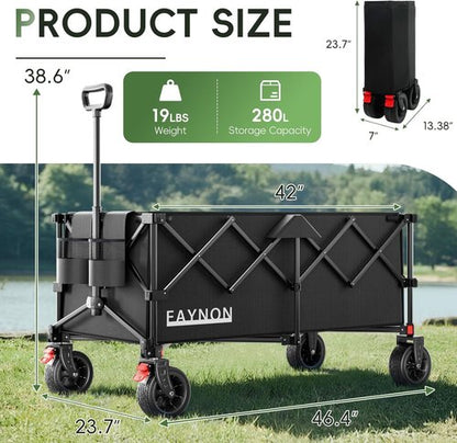 Collapsible Utility Wagon by [Brand Name] - 46" Heavy-Duty Folding Cart with 500LB Capacity & All-Terrain Wheels | Black