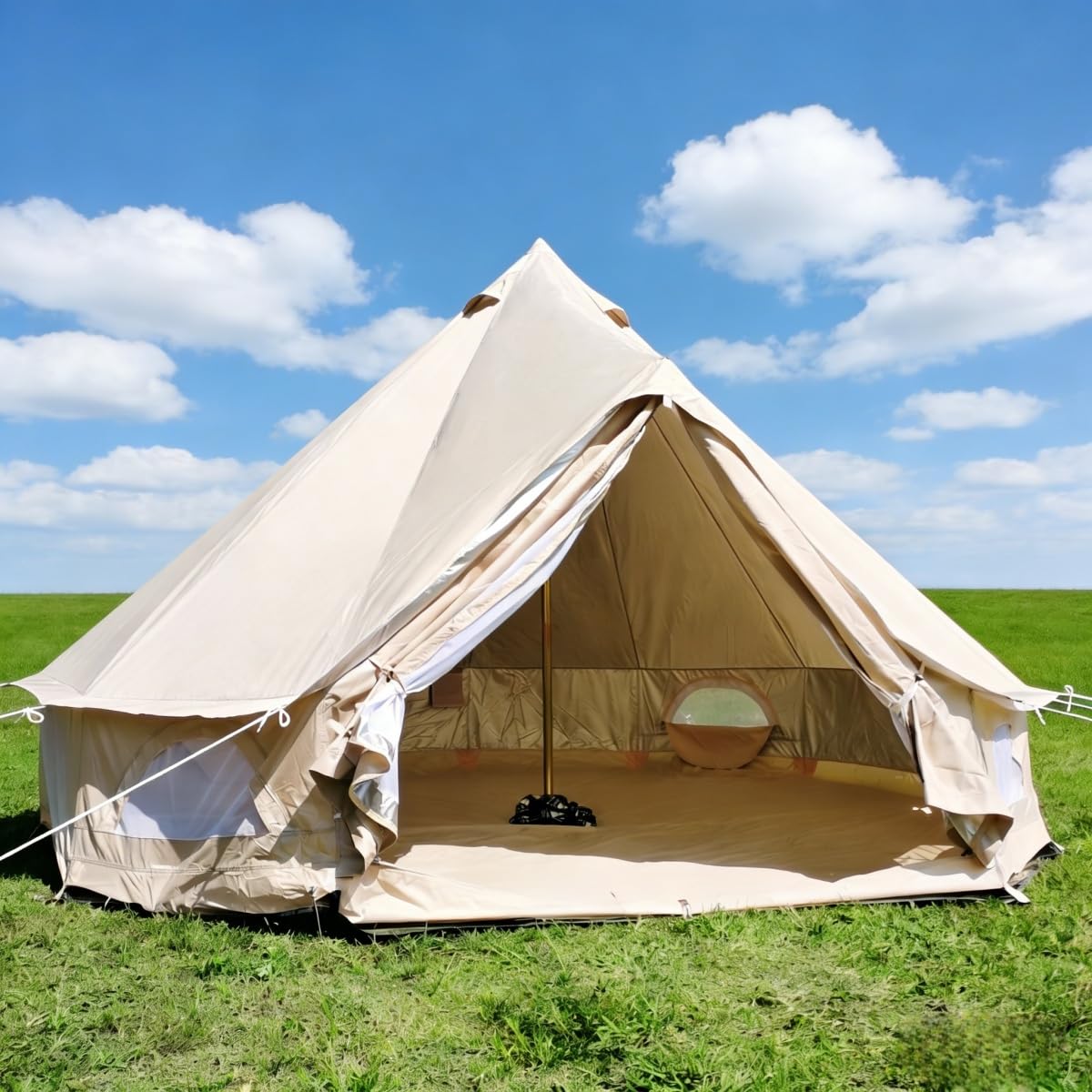 Outdoor Camping 13ft/16.4ft Oxford Bell Tent with Sewn-in Groundsheet for 4-8 Persons, Large Glamping 4M/5M Yurt Tent with Stove Jack for Winter Camping (13FT(4 Meter Bell Tent))