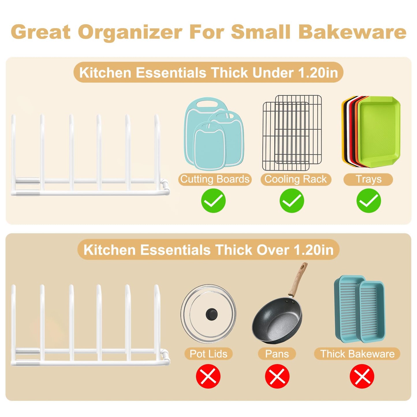 Fikoksol Cutting Board Organizer and Baking Sheet Rack, [1-Pack] White Heavy Duty Metal Cookie Sheet Organizer for Cutting Board Storage & Plate Holder for Cabinet, Tray Dividers for Cabinets