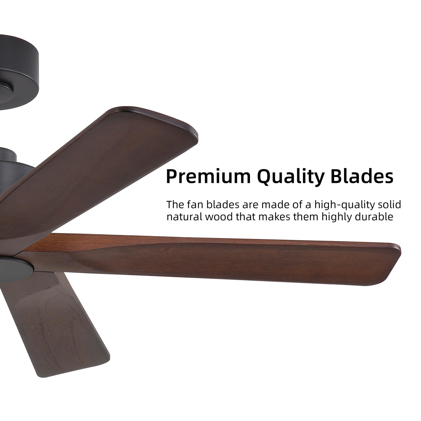 WINGBO 48" DC Ceiling Fan No Light - 5 Carved Solid Wood Blades, 6-Speed Reversible DC Motor, Ceiling Fan without Lights for Living Room Bedroom Kitchen Patio, Indoor and Outdoor, Black and Walnut