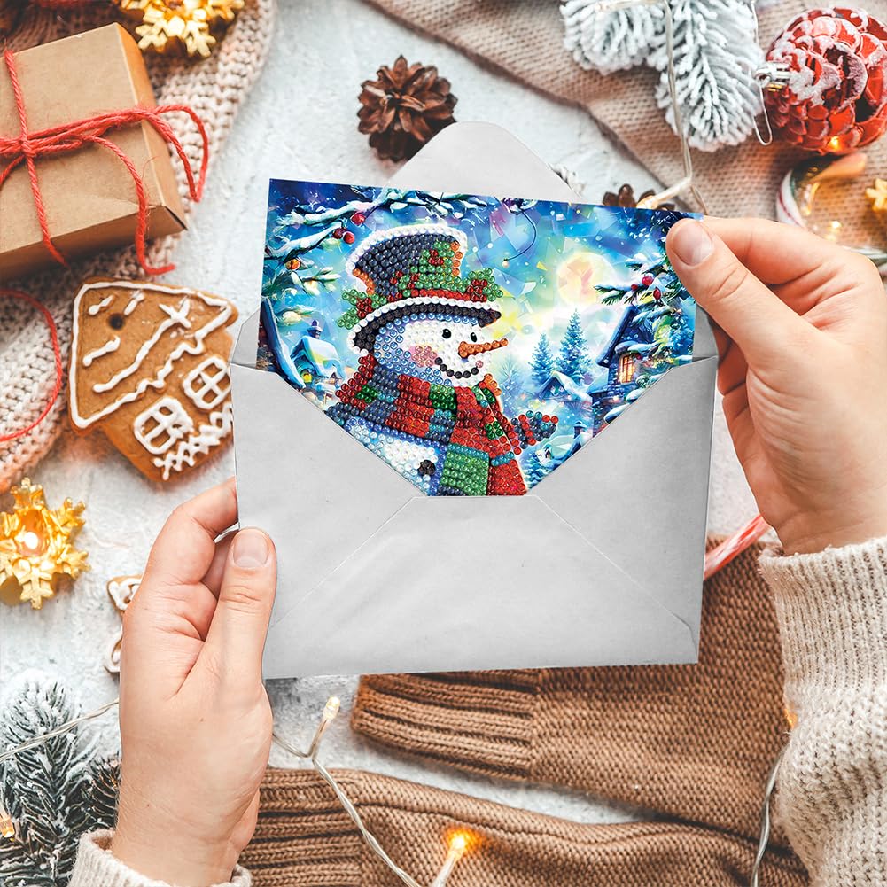 8pcs Diamond Art Kits for Adults DIY Christmas Cards with Envelopes Rhinestone Painting Cards Kits Diamond Painting Santa Greeting Card for New Year Party Supplies (Snowman and Santa Claus)
