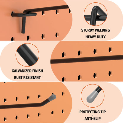 HUHOLE 25 Pack Black Pegboard Hooks 12 Inch – Heavy Duty Metal L-Hooks for 1/4" Peg Board – Garage Tool Organizer, Retail Display & Craft Storage Hangers (30lbs Capacity)