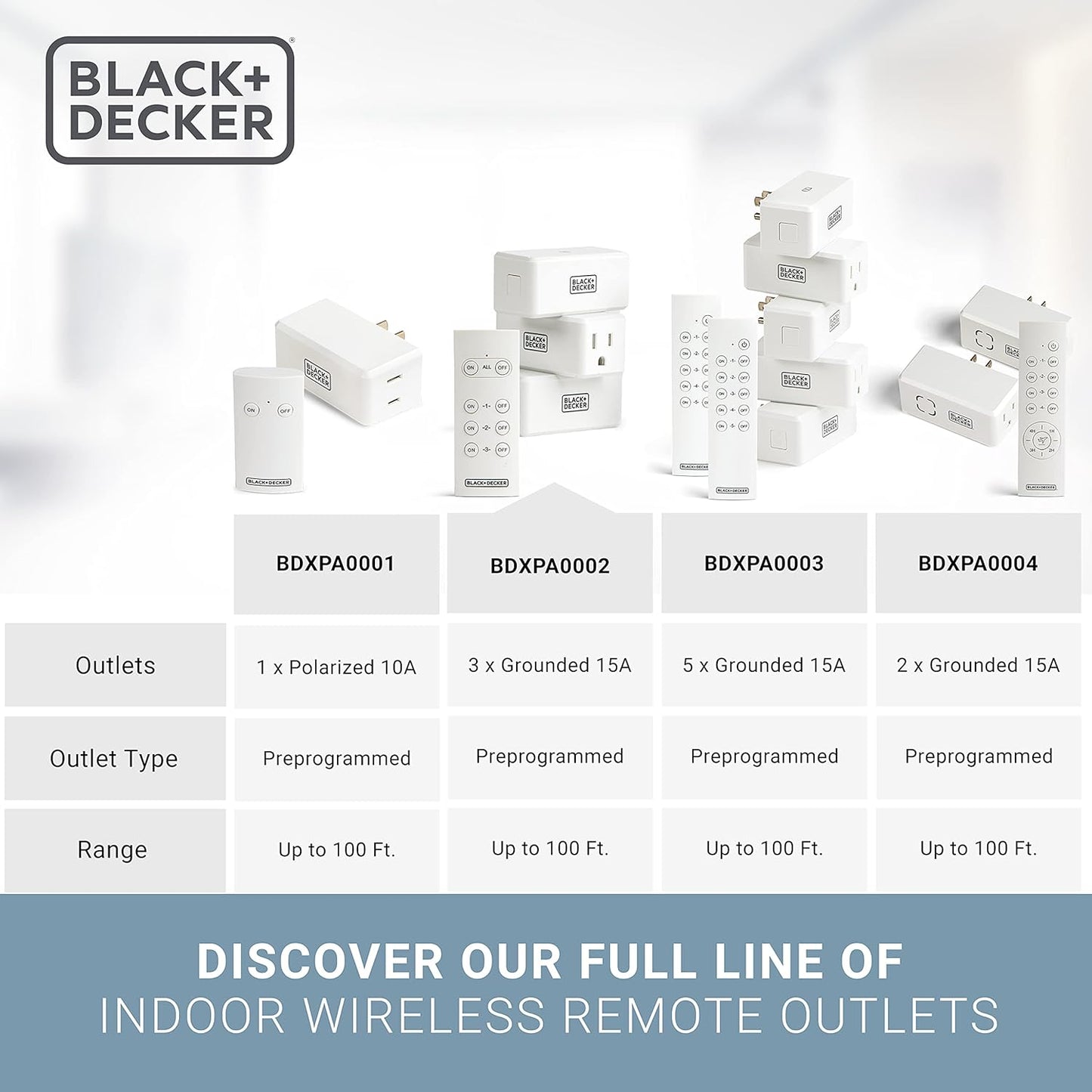 Black+Decker Wireless Remote-Control Outlet, Pack of 3 Outlets, 1 Remote - Premium Light Switches