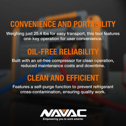 NAVAC NRDD Recovery Unit - Twin Cylinder, HVAC Recovery Machine, Master Series, AC Recovery Unit for Freon, Large Backlit Digital Interface, Refrigerant and HVAC System Maintenance, A2L Compatible