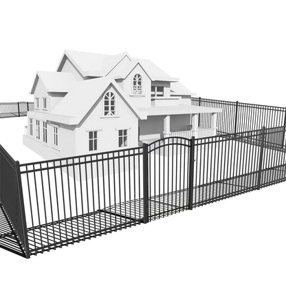 Fencer Wire 76FT Heavy Duty Flat Top Fence Barrier Kit, Anti-Rust Metal Steel Fence with 5FT Height X 8FT Width Panels, with Arched Gate, Posts, Connectors, Outdoor Fencing for Yard