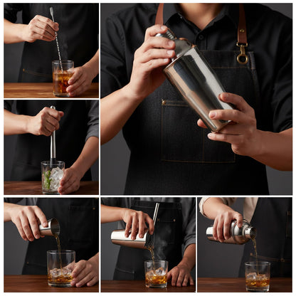 Primero Basics 13-Piece Bartender Kit Bar Tool Set – Boston Cocktail Shaker Set with Muddler,Strainer,Jigger,Spoon–Home Bar Accessories and Drink Mixer Gift for Bartesian,Housewarming, Bar Cart Decor