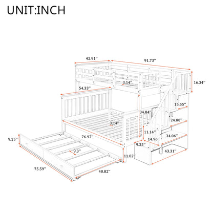 Merax Stairway Twin-Over-Full Bunk Bed with Twin Size Trundle, Storage and Guard Rail for Bedroom, Dorm, for Adults, Espresso