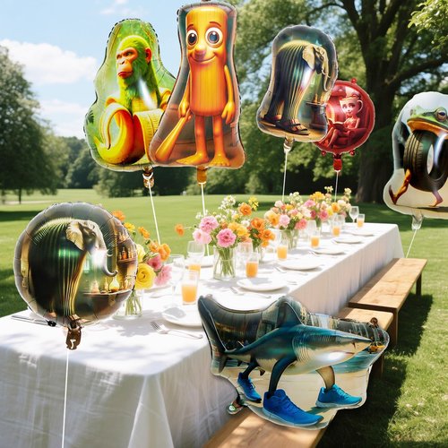 7Pcs Italian brainrot Foil Balloons for Birthday Party ，Tralalero Tralala and Tung Tung Tung Sahur Party Balloons, Birthday Party Decorations.