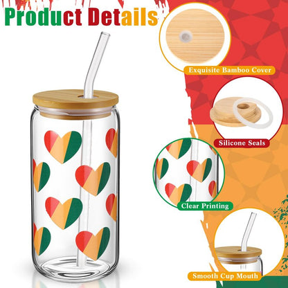 Acellegic 6 Pcs Black History Month Gifts Cups Glass Tumbler with Lids and Straws 16oz African American Bulk Party Favors Reusable Can Shaped Drinking Glasses for Juneteenth Party Supplies