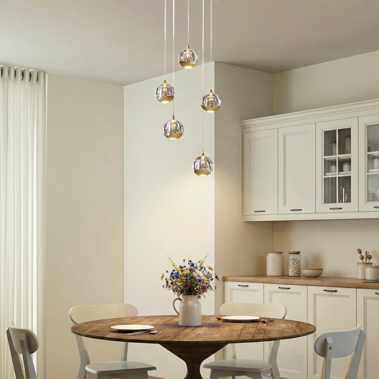 Lucande 5-Light Modern Gold Glass Globe Chandelier, Hanging Cluster Pendant Light Kitchen Island & Foyer Chandelier, Warm White 3000K, Brushed Gold Pendant Lights Cluster, Ø 11.03 in