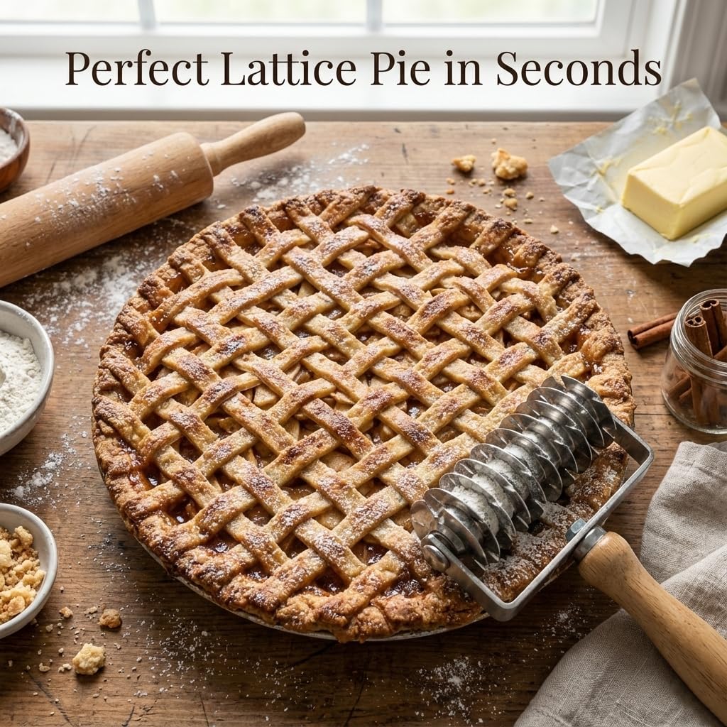 Lattice Pastry Cutter, Professional Lattice Roller for Pie & Beef Wellington, Sharp Multi-Blade Dough Cutter for Even Decorative Crusts, Easy-Clean Baking Gift for Home Bakers