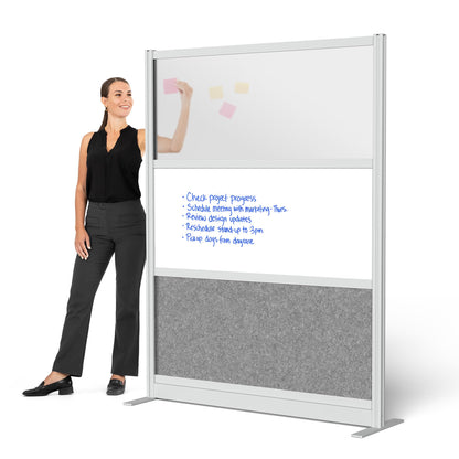 Stand Up Desk Store Workflow Wide Modular Wall | 53'' x 70'' Wall | Expandable Partition Room Divider with Rearrangeable Frosted Acrylic, Sound Absorbent and Whiteboard Panels (Silver Frame)