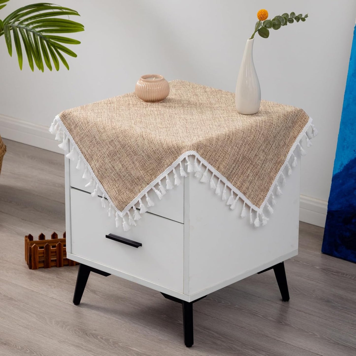 24 24 Inch Faux Linen Small Square Tablecloth Flaxen Textured Farmhouse Fabric Table Cloth Heavy Duty Wrinkle Resistant