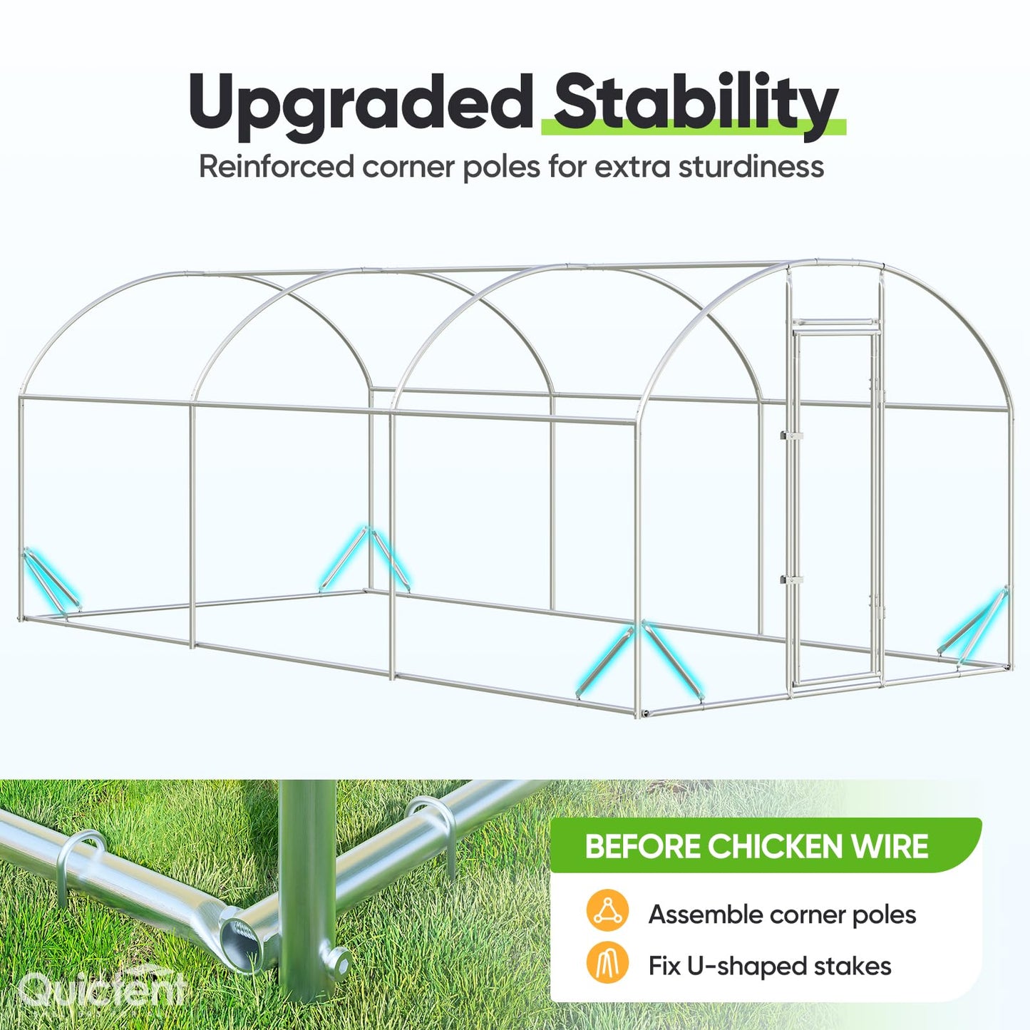 Quictent Essential Series 18x9x6.6ft Metal Chicken Coop Run with Climbing Ladder, Walk-in Outdoor Poultry Cage with PVC Coated Chicken Wire, Hen Duck Rabbit Farm House, Waterproof Anti-UV Cover