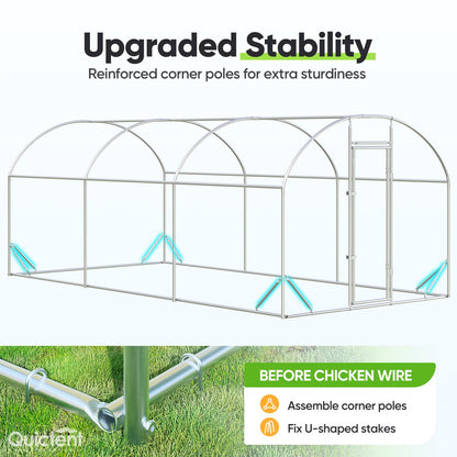 Quictent Essential Series 18x9x6.6ft Metal Chicken Coop Run with Climbing Ladder, Walk-in Outdoor Poultry Cage with PVC Coated Chicken Wire, Hen Duck Rabbit Farm House, Waterproof Anti-UV Cover