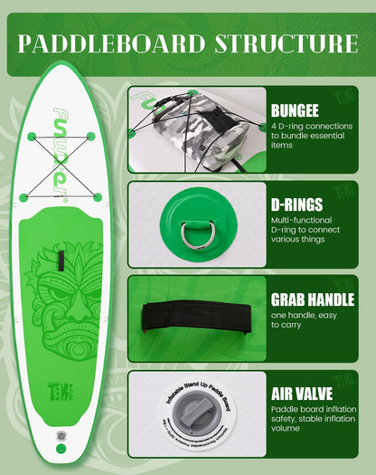 FunWater SUP Inflatable Stand Up Paddle Board 10'6×33"×6" Ultra-Light Inflatable Paddleboard with ISUP Accessories,Fins,Adjustable Paddle, Pump,Backpack