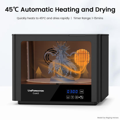 UniFormation 10.3-inch Cure3 Curing Machine 405nm UV Resin Curing Station with 360° Turntable D282 x H162 mm Curing Box Compatible with Resin 3D Printers for 3D Printed Models