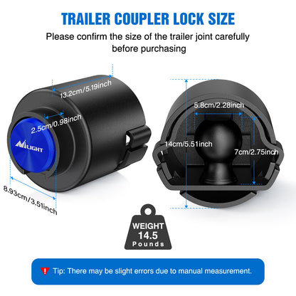 Nilight 2-5/16" Trailer Lock Heavy Duty Anti-Theft Trailer Hitch Locks Fit for 2 5/16 Inch Ball Coupler Safety Chains Trailer Tongue Lock Set with Key Pry-Resistant Brass Core for Trailer Boat RV