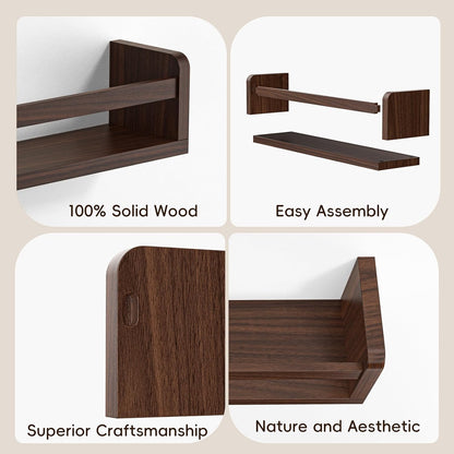 16.5 Inch Set 3 Floating Wall Nursery Book Shelves for Bedrooms Kids Walnut Color Wooden Baby Book Shelf for Kids Rooms