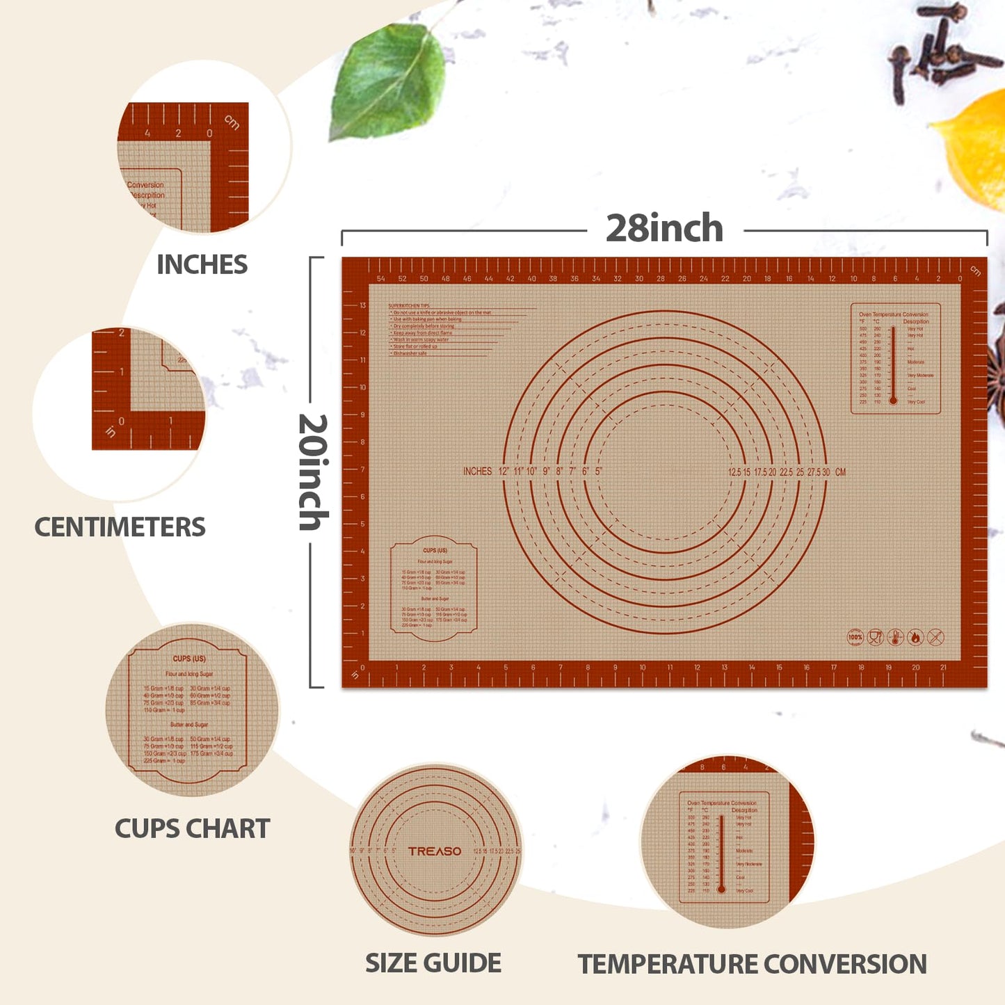Pastry Mat, 0.7mm Extra Thick 28 x 20 Inches Large Non Stick Silicone Baking Pad, Pie Crust Rolling Supplies for Making Christmas Cookies Bread, Easy to Clean
