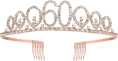 Rose Gold Birthday Sash Crown, 60 & Fabulous Sash and Tiara for Women, 60th Birthday Party Favor Supplies