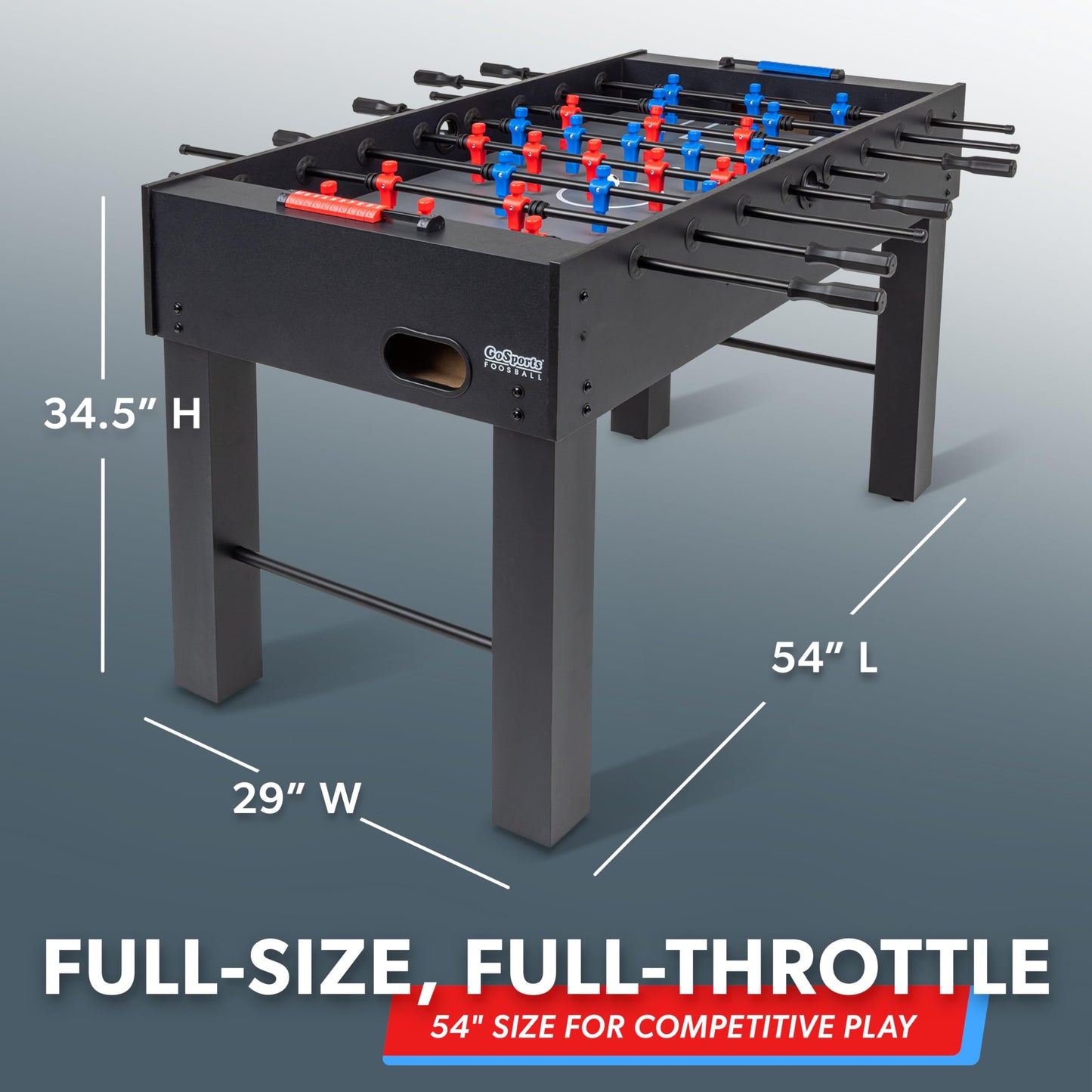 GoSports 54 Inch Full Size Foosball Table - Black Finish - Includes 4 Balls and 2 Cup Holders
