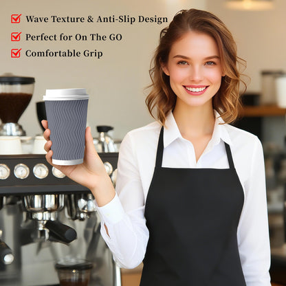 LEAGIM 100 Set - 16 oz Coffee Cups with Lids, Disposable Insulated Corrugated Paper Cups, Double Wall Ripple To Go Cups for Hot Drinks, Chocolate, Cocoa (Grey)