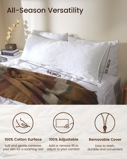 20"x54" ZonLi Body Pillows for Adults, Quilted Long Pillow for Bed, Body Pillow with Removable Cotton Cover