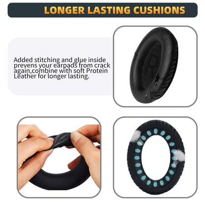 Premium Replacement Ear Pads for Bose QC35 & QC35ii Headphones Made by GEVO- Comfortable Adaptive Memory Foam and Extra Durable - Fits QuietComfort 35 & 35ii / SoundLink 1&2 AE（Over-Ear） (Black)