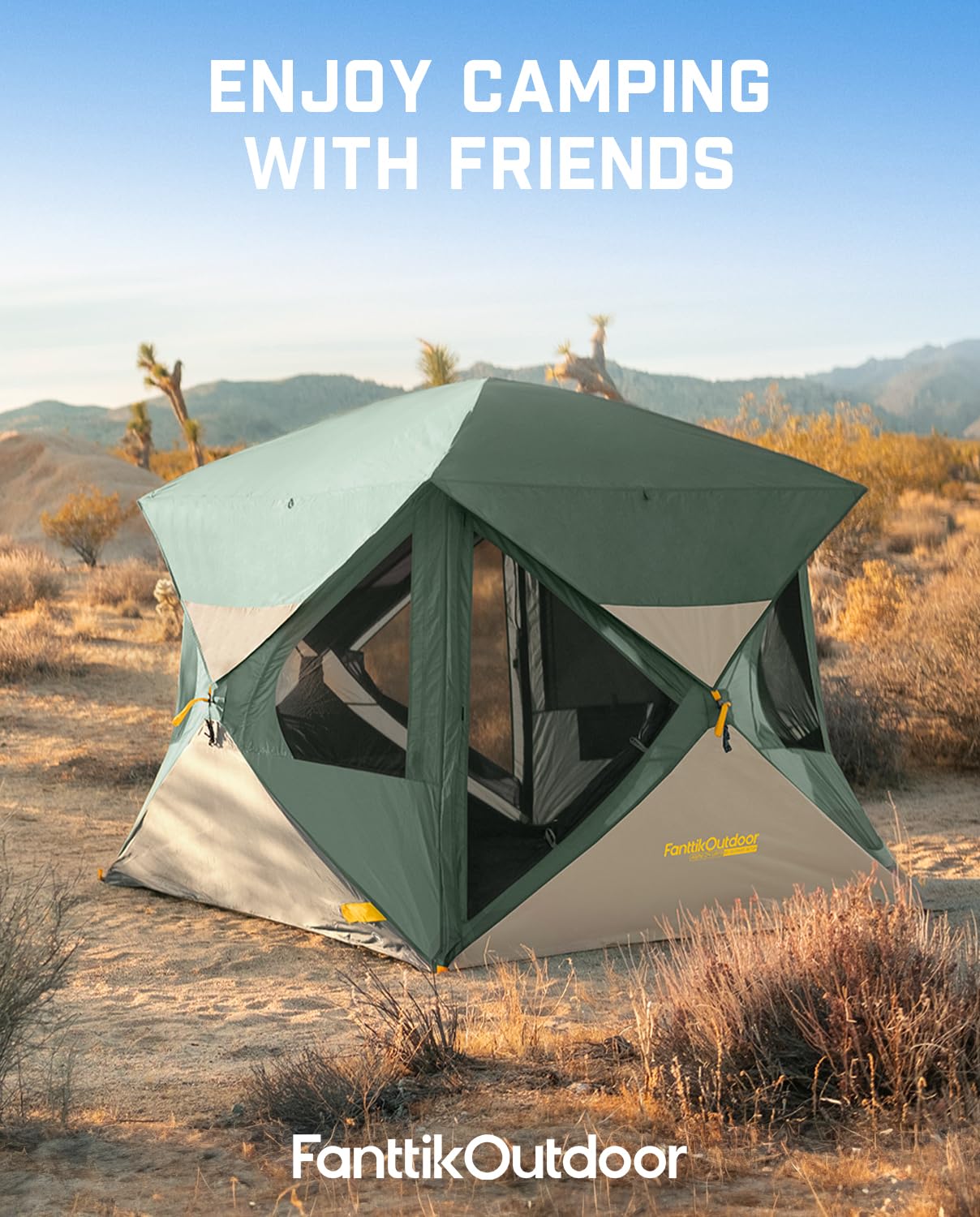 FanttikOutdoor Alpha C4 Ultra Camping Tent 4 Person Pop Up Instant Cabin Setup in 60 Seconds Portable Hub Tent with Rainfly & Windproof for Outdoor Camping & Overlanding, Green