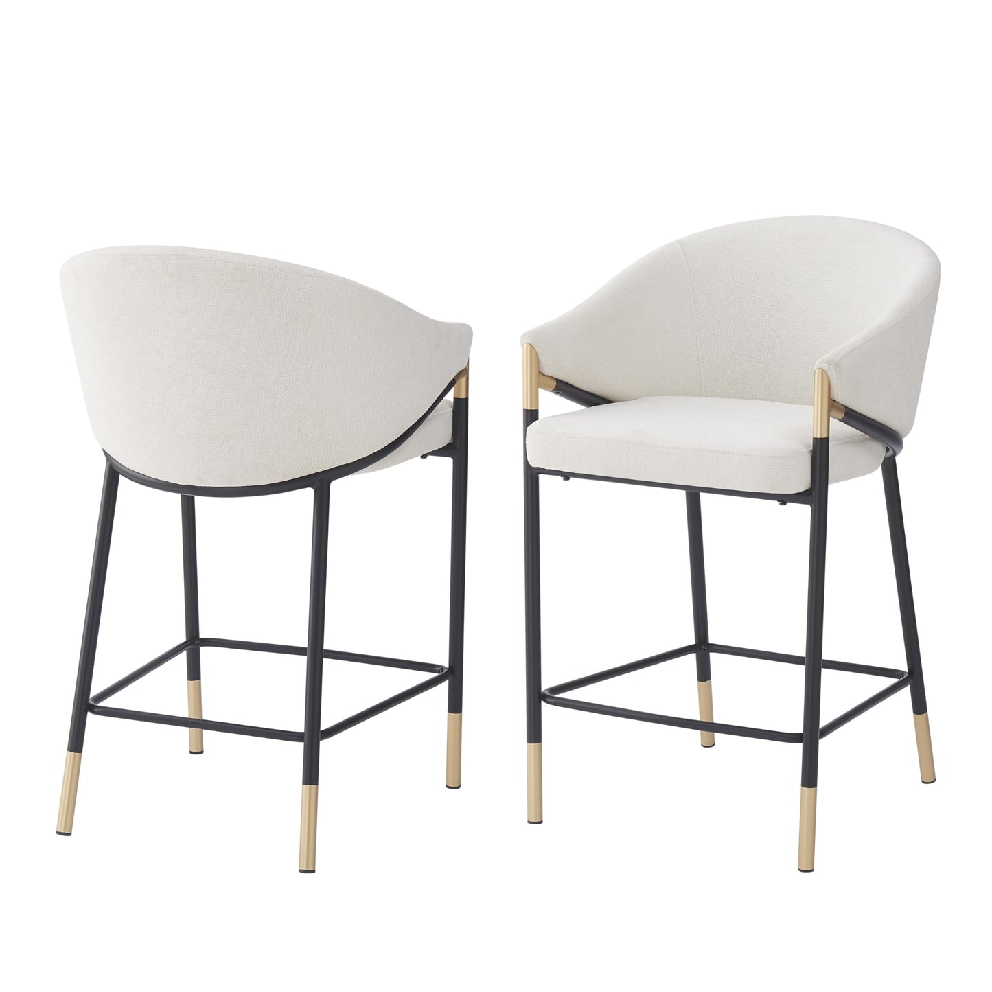 Christopher Knight Home Jymer Modern Counter Stool Set of 2, Kitchen Counter Height Bar Stool, Cocktail Stool with Curved Backrest, Fabric Upholstered Armchair for Home Bar Table, Beige+Gold+Black