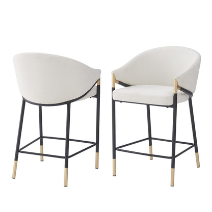 Christopher Knight Home Jymer Modern Counter Stool Set of 2, Kitchen Counter Height Bar Stool, Cocktail Stool with Curved Backrest, Fabric Upholstered Armchair for Home Bar Table, Beige+Gold+Black