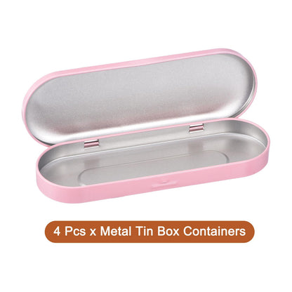 uxcell 4 Pcs Metal Tin Box Container, 6.9x2.4x0.7 Inch Oval Empty Hinged Lid Box Mini Portable Storage Containers for Candy Drawing Pin Crafts, Pink