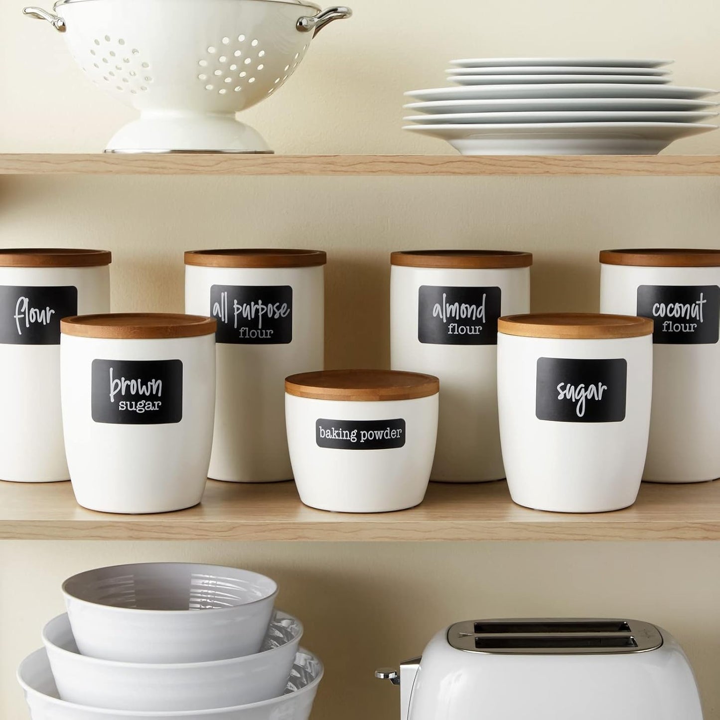 Talented Kitchen 128-Piece Chalkboard Pantry Labels for Containers - 2 x 3 in Black, Water-Resistant Preprinted White