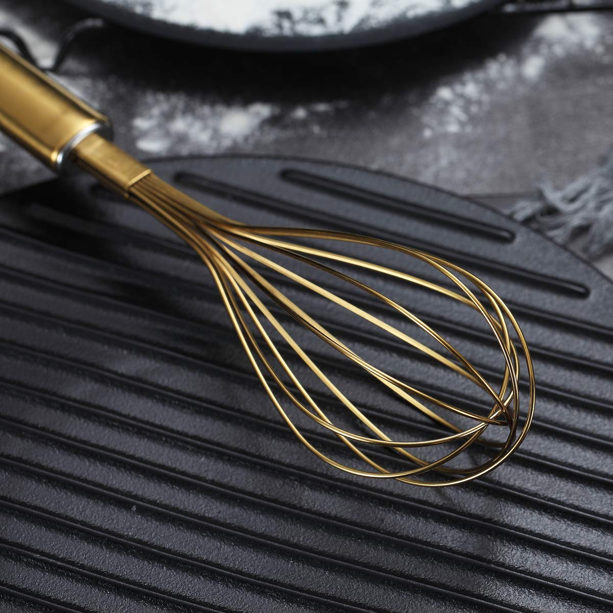 Berglander Gold Whisk Pack of 3 Stainless Steel 8",10",12", Titianium Plating Whisks for Cooking, Beater,Wire Whisk Set Kitchen Wisk (Gold)