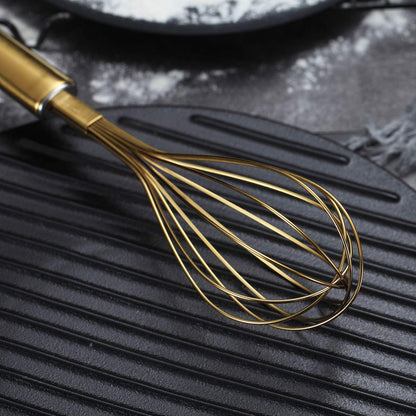 Berglander Gold Whisk Pack of 3 Stainless Steel 8",10",12", Titianium Plating Whisks for Cooking, Beater,Wire Whisk Set Kitchen Wisk (Gold)